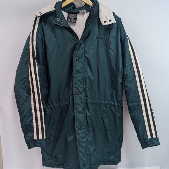 Vintage Adidas Winter Jacket, 90's Adidas 3 Stripe Big Logo Parka Coat - Picture 2 of 15